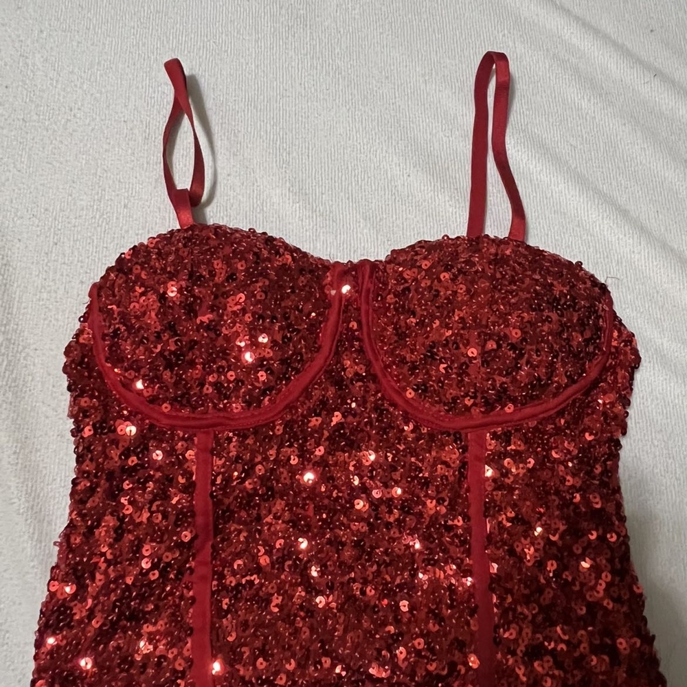 Red Sequin Bustier Top